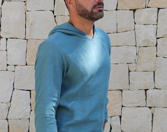 Camiseta de lino para hombres / Camiseta con capucha de lino para hombres / Camiseta de lino de Kansas para hombres / Sudadera con capucha.