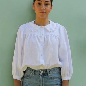romantic linen blouse,Peter Pan collar blouse,Wendoline linen blouse,White linen blouse