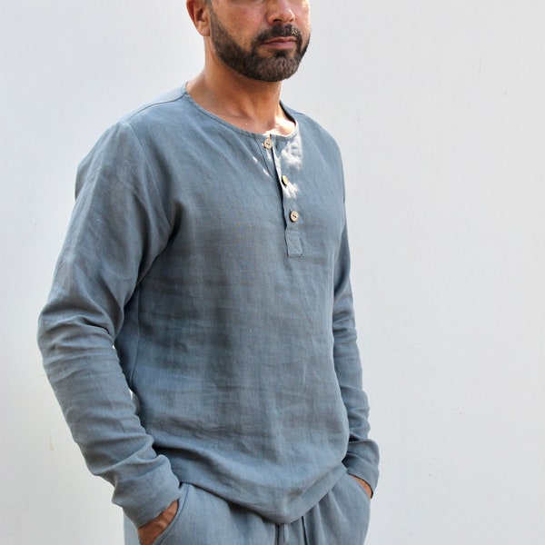 Linen shirt and pants set, 2 pieces of pants and shirt for men. Linen suit for men.