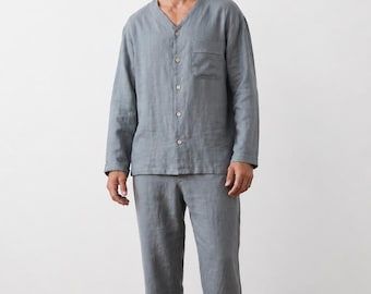 Conjunto de pijama de lino para hombre: ropa de dormir de lino natural transpirable, ropa de estar por casa de corte relajado, ropa de dormir de lujo minimalista. Pijama Dover