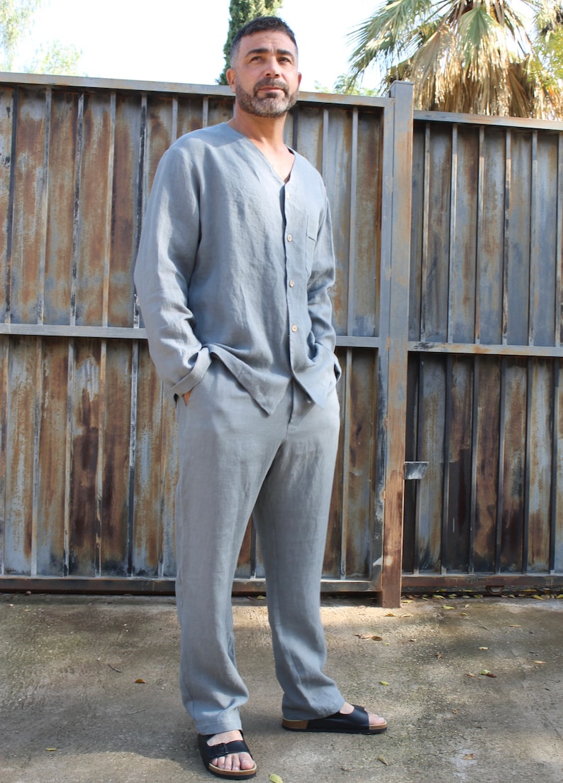 Mens Linen Pajamas Set/mens Pajama Linen Pants/dover Linen Etsy