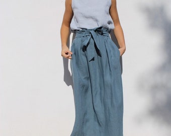 LINEN SKIRT MALVA/linen clothing / blue skirt / high waist skirt/washed linen skirt//Long linen skirt