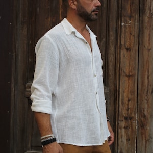 Camisa de lino para hombre / Camisa de lino Saona / Camisa bohemia para hombre / Camisa de lino blanca de calidad