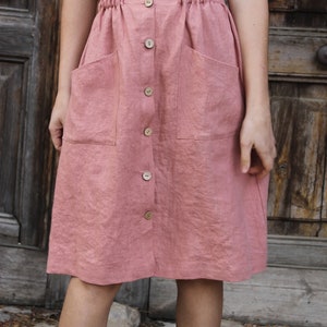 linen skirt,  Martina linen skirt, Linen front snap skirt.