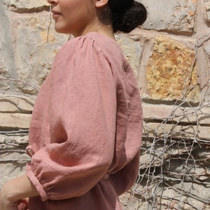 Linen top, Linen blouse Jules ,puff sleeve top, image 1