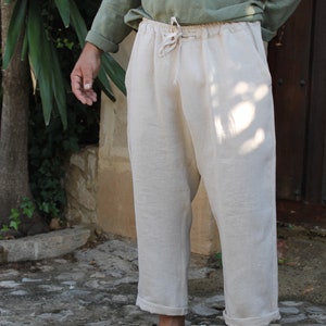Pantalones de lino para hombre, pantalones de lino de hombre holgados//pantalones de lino de hombre Leopold//pantalones slouchy image 3