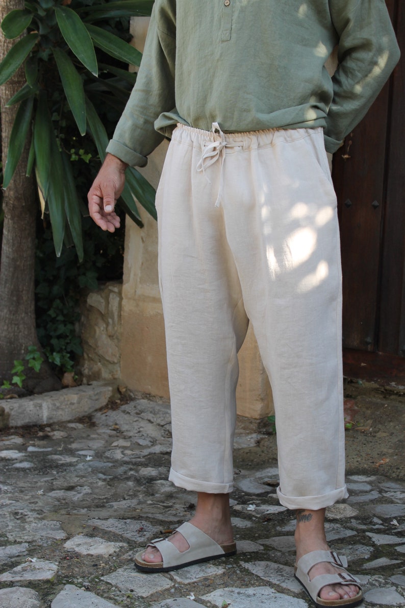 Pantalones de lino para hombre, pantalones de lino de hombre holgados//pantalones de lino de hombre Leopold//pantalones slouchy image 3