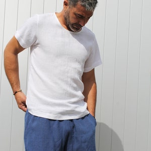 Camiseta básica de lino para hombre, camiseta de manga corta de lino image 1