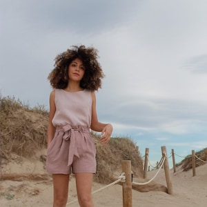 Linen shorts /shorts TIERRA/linen pants /linen shorts with pockets/shorts with belt/High Waist Linen Shorts.