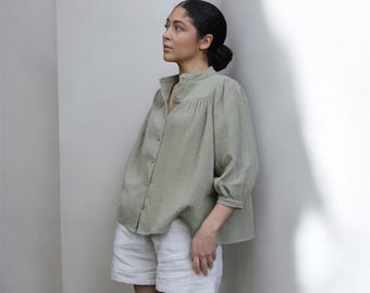 Cotton muslin blouse. peasant blouse. Aura shirt