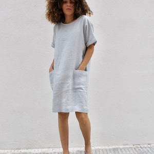 Ready to ship//LINEN DRESS/linen dress ACACIA//linen clothing/Linen tunic//linen dress ice blue./washed linen Tunic /