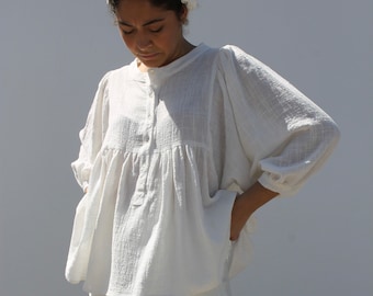 linen blouse, white linen blouse, Alberta blouse, Bohemian linen blouse