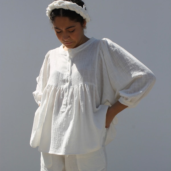 linen blouse, white linen blouse, Alberta blouse, Bohemian linen blouse