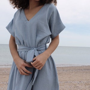Linen Dress//summer linen dress KAORI /Linen short -sleeved dress/linen clothing/womens clothing/