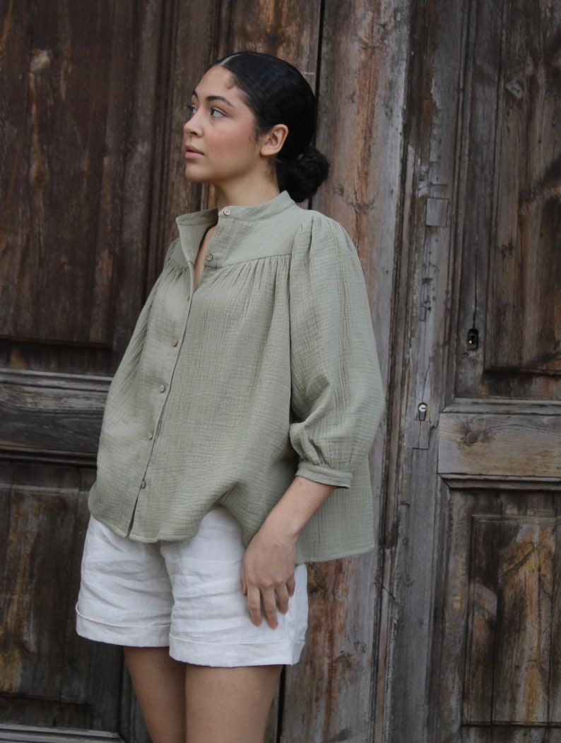 Cotton muslin blouse. peasant blouse. Aura shirt image 5