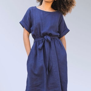 Linen dress,Linen dresses, Linen dress Amapola, short sleeve linen dress.índigo Linen dress