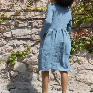 Linen dress/Linen dress ginger/Maternity Linen dress/Loose Linen dress/Washed Linen dress/Blue Linen dress/ image 5