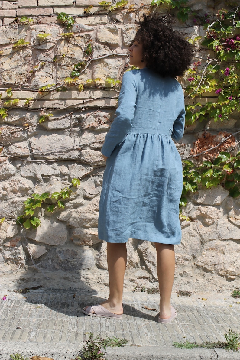 Linen dress/Linen dress ginger/Maternity Linen dress/Loose Linen dress/Washed Linen dress/Blue Linen dress/ image 5