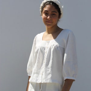 Blusa Lino, Blusa Lino vintage, Blusa Campesina Nica. blusa blanca de lino, blusa premamá image 2