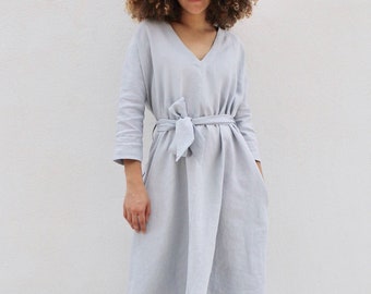 VIOLET linen dress, loose linen dress, linen dress with sleeves,linen dresses,linen dress,linen clothing.