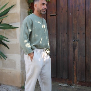 Pantalones de lino para hombre, pantalones de lino de hombre holgados//pantalones de lino de hombre Leopold//pantalones slouchy image 1