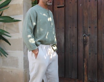 Pantalones de lino para hombre, pantalones de lino de hombre holgados//pantalones de lino de hombre Leopold//pantalones slouchy
