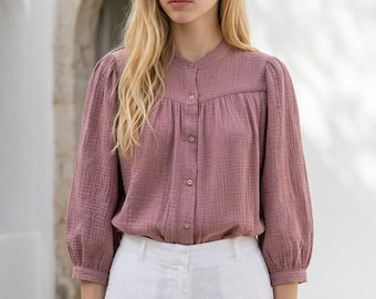 Handmade Cotton Gauze Blouse: Peasant Style Aura Shirt