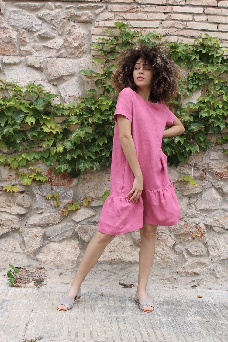 LINEN Dress/washed Linen Dress /pink Linen Dress Etsy