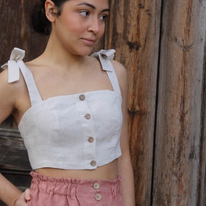 Linen Crop top,Walda Crop top, button cropped top