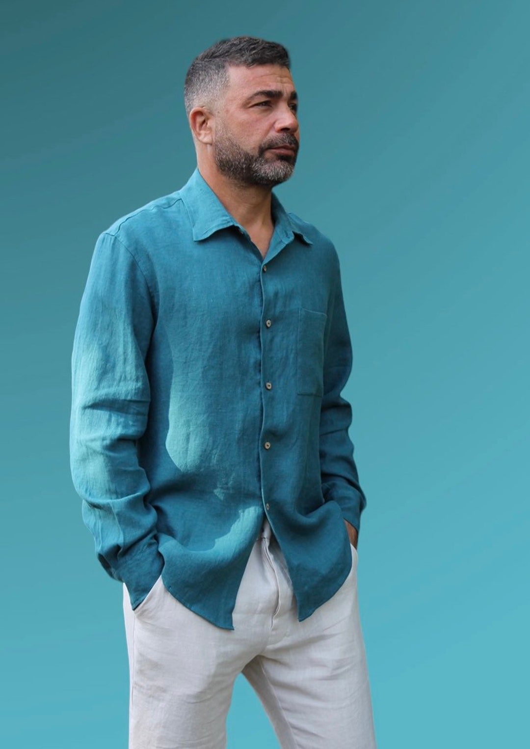Medium Taupe Brown with Haiti Blue Formal/Casual Prints Premium Cotton  Shirt For Men
