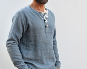 Men’s linen T-shirt ,Honolulu Linen shirt ,Classic handmade shirt ,Gray men’s linen T-shirt,Linen shirt for men long sleeves with buttons