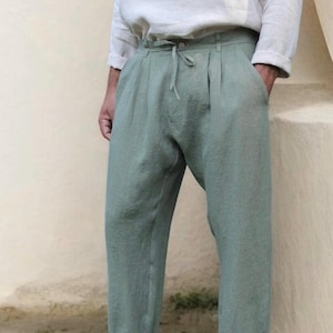 Linen pants for men ,Men’s baggy pants,Adriano men’s linen trousers, Men’s Linen Pants.