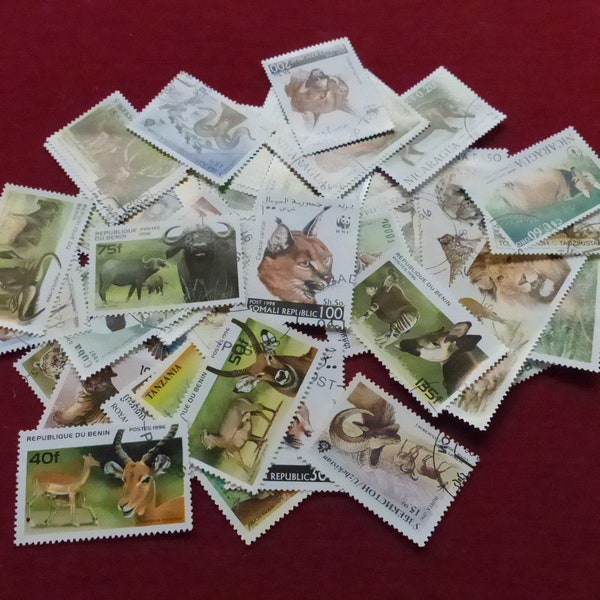 Thematic pack of 50 postage stamps - Animals wildlife theme