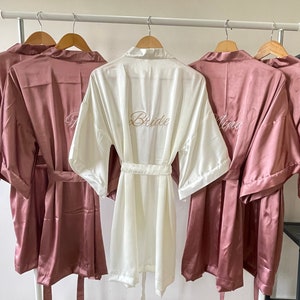 Blush Pink Bridesmaid getting ready Silk Kimono robe for Bridal party, Personalized Plus size Bride & Bridesmaid Robes for wedding day image 1