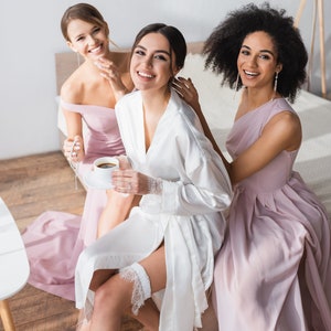 Lace robe, Long bridal Robe, Long Silk Robe, Long Bridesmaid Robes, Bridal Robe, Personalized robes,  Bridal Party Robes, Silk bridal robes