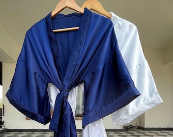 Granatowe spersonalizowane szlafroki dla druhen - Szlafroki dla druhen w dużych rozmiarach - Szlafrok dla matki panny młodej z jedwabiu kimono - Szlafroki spersonalizowane