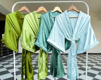 Bata kimono, batas de satén, bata verde bosque, batas de dama de honor de satén, batas de dama de honor, bata de novia, bata de novia, batas de novia, batas de novia