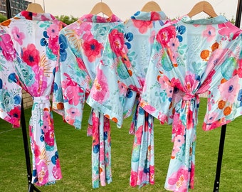 Floral Bridesmaid Robes Custom Robes Bridesmaid Pajamas Bridal Outfits Bride Tribe Bride Robes Cotton Robes