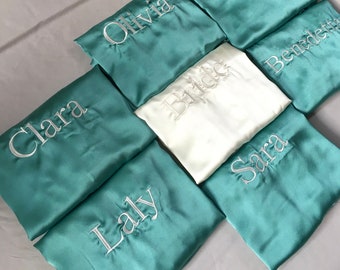 Custom Embroidered Satin Bridal Robe, Bridesmaid Kimono, Plus Size