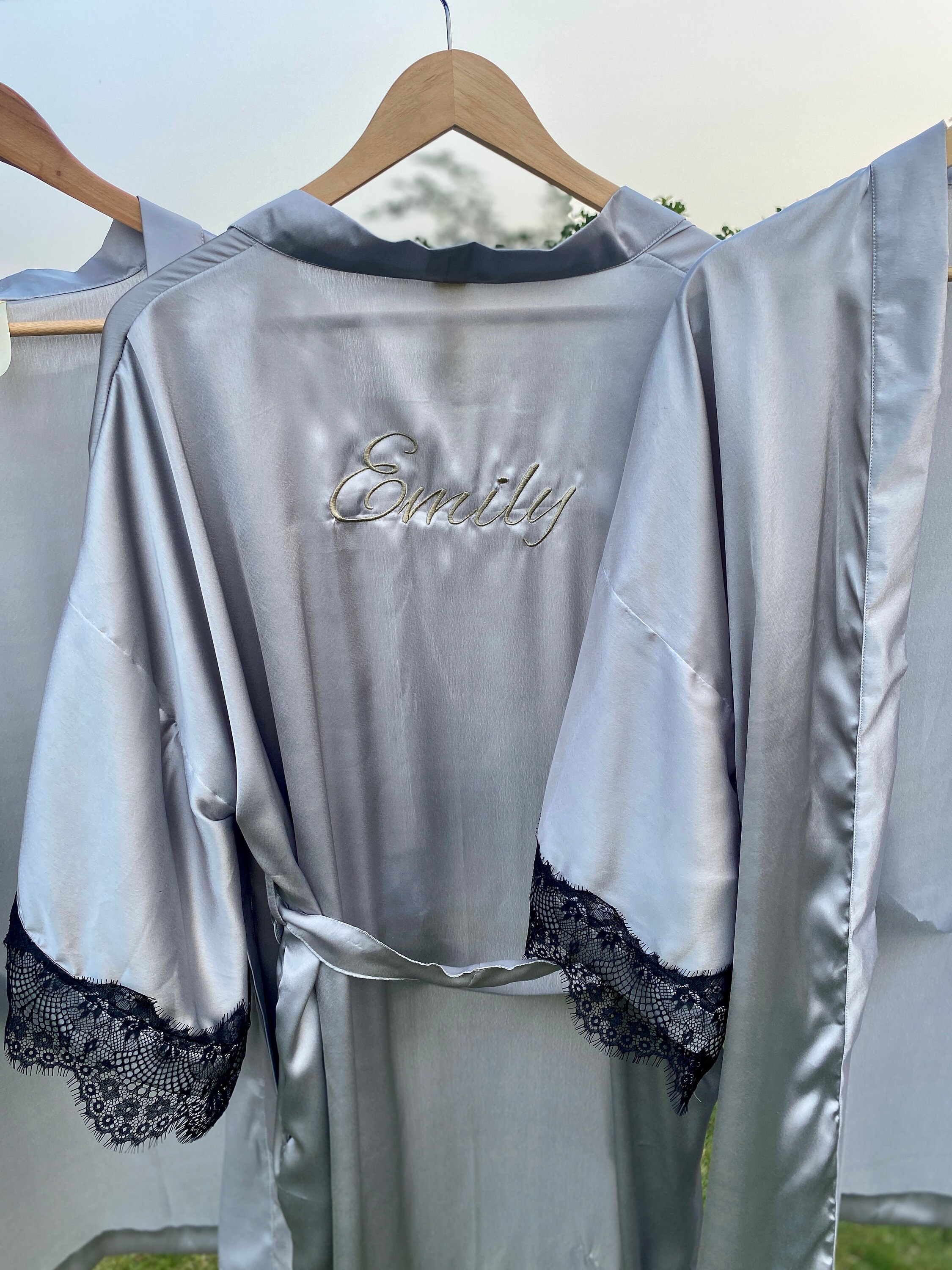 Silver Ripped Robe Charcoal Silver One Size Fit All Group of Getting Ready Lace Satin ...