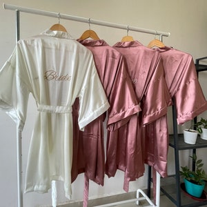 Blush Pink Bridesmaid getting ready Silk Kimono robe for Bridal party, Personalized Plus size Bride & Bridesmaid Robes for wedding day + Both Embroidery