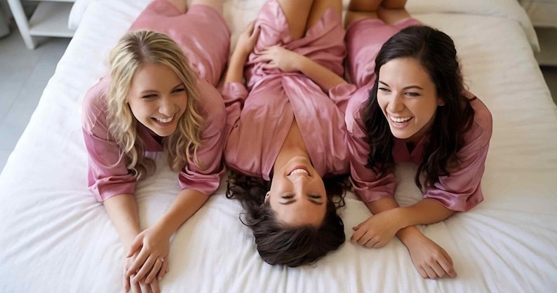 Blush Pink Bridesmaid getting ready Silk Kimono robe for Bridal party, Personalized Plus size Bride & Bridesmaid Robes for wedding day image 7