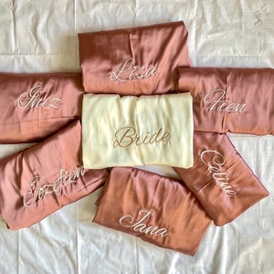 Blush Pink Bridesmaid getting ready Silk Kimono robe for Bridal party, Personalized Plus size Bride & Bridesmaid Robes for wedding day + Back Embroidery
