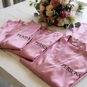 Blush Pink Bridesmaid getting ready Silk Kimono robe for Bridal party, Personalized Plus size Bride & Bridesmaid Robes for wedding day image 4