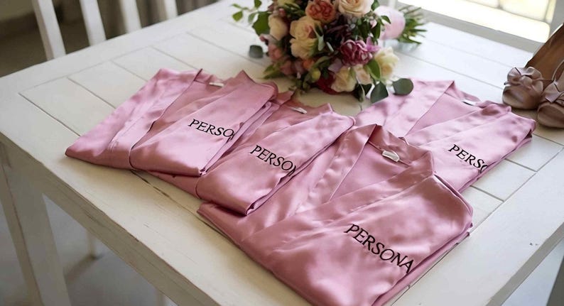 Blush Pink Bridesmaid getting ready Silk Kimono robe for Bridal party, Personalized Plus size Bride & Bridesmaid Robes for wedding day image 4