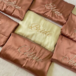 Blush Pink Bridesmaid getting ready Silk Kimono robe for Bridal party, Personalized Plus size Bride & Bridesmaid Robes for wedding day + Front Embroidery