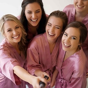 Blush Pink Bridesmaid getting ready Silk Kimono robe for Bridal party, Personalized Plus size Bride & Bridesmaid Robes for wedding day image 17