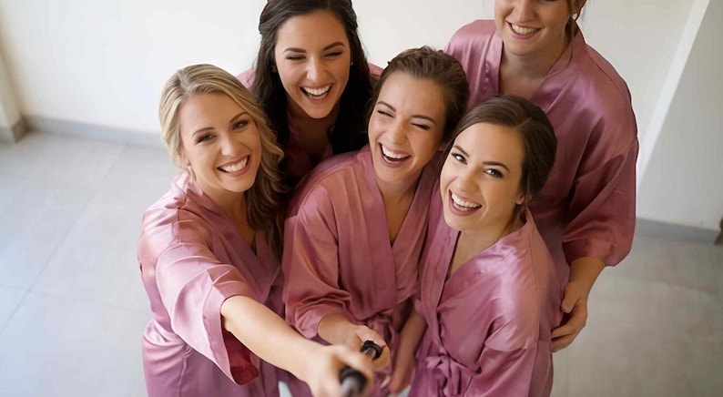 Blush Pink Bridesmaid getting ready Silk Kimono robe for Bridal party, Personalized Plus size Bride & Bridesmaid Robes for wedding day image 17