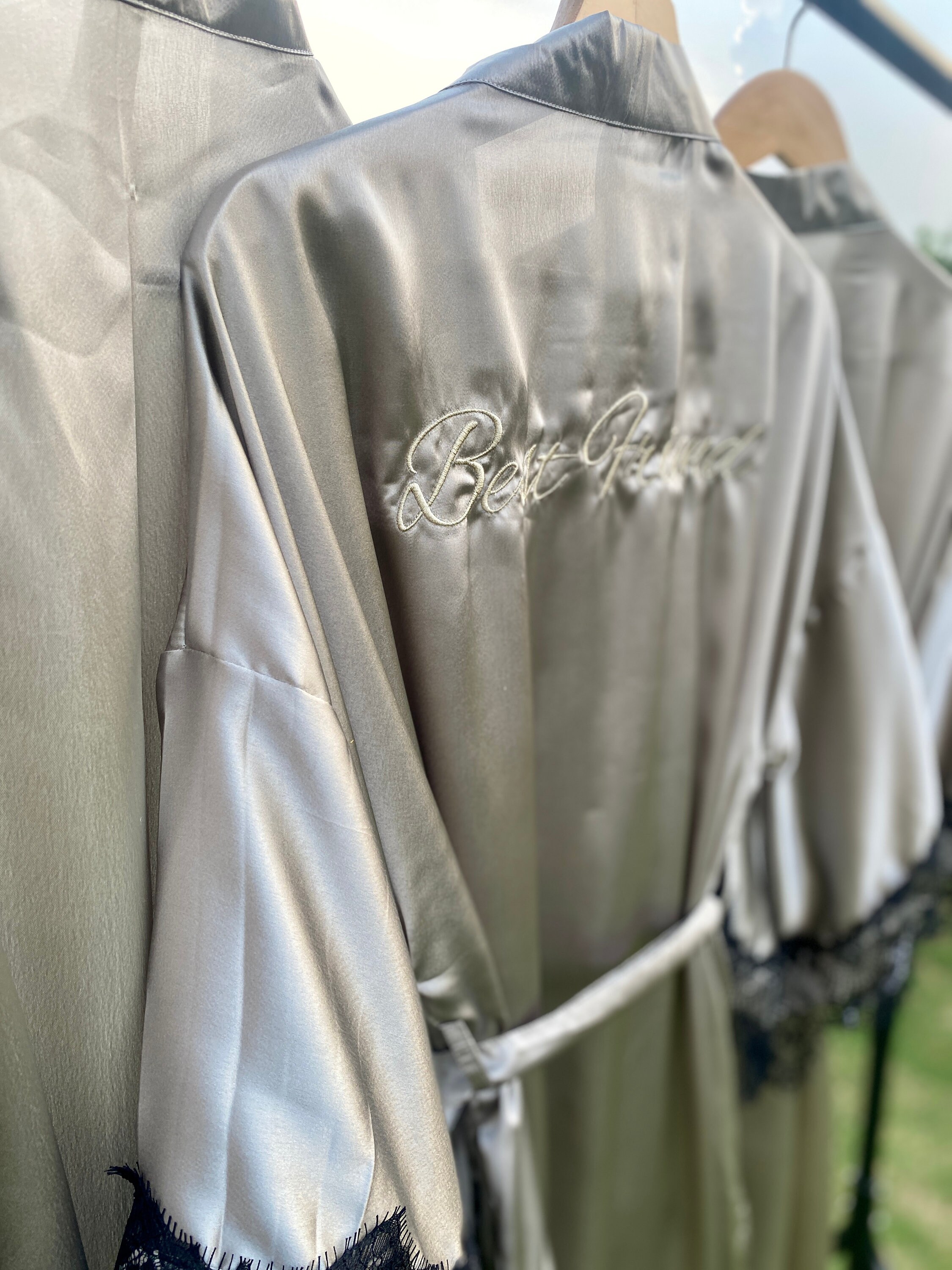 Silver Ripped Robe Silver Satin Lace Robes Kimonos for Group of Bridesmaids One Size Fit ...