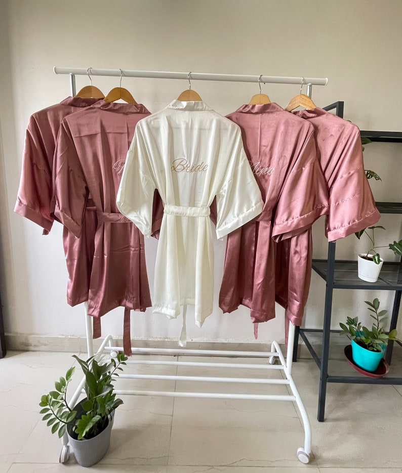 Blush Pink Bridesmaid getting ready Silk Kimono robe for Bridal party, Personalized Plus size Bride & Bridesmaid Robes for wedding day image 1